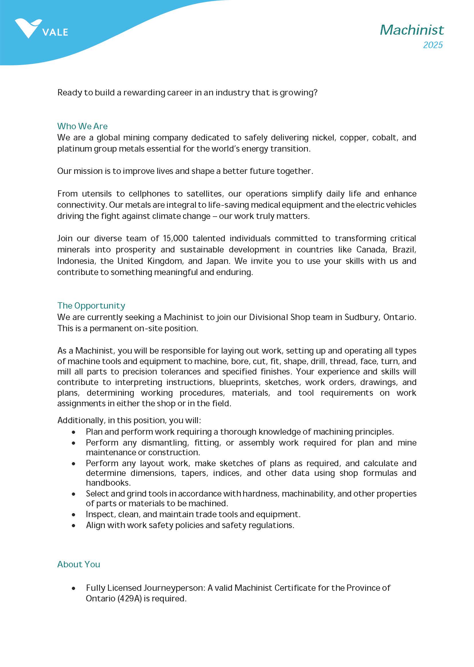 Job Posting Machinist Page 1