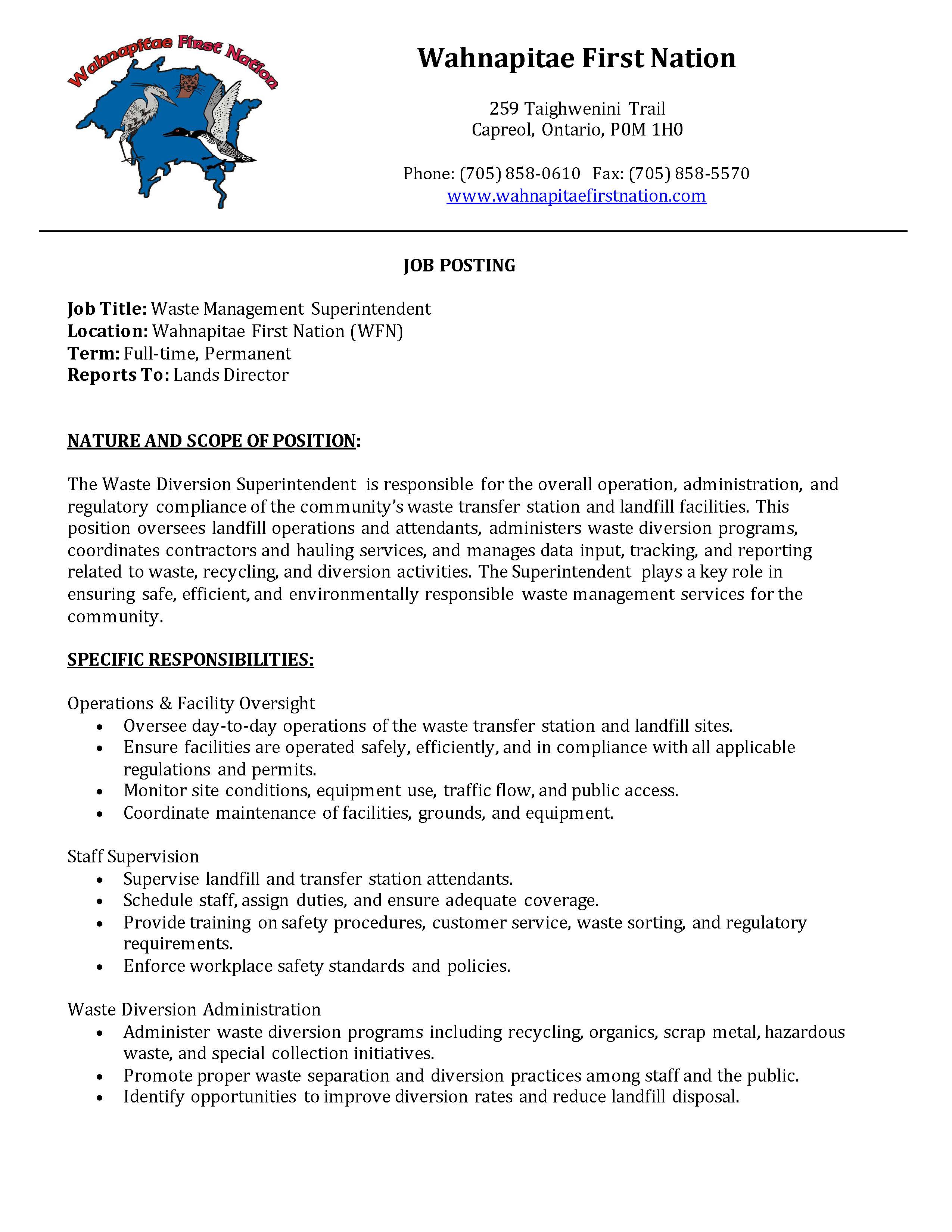 Waste Diversion Superintendent Page 1