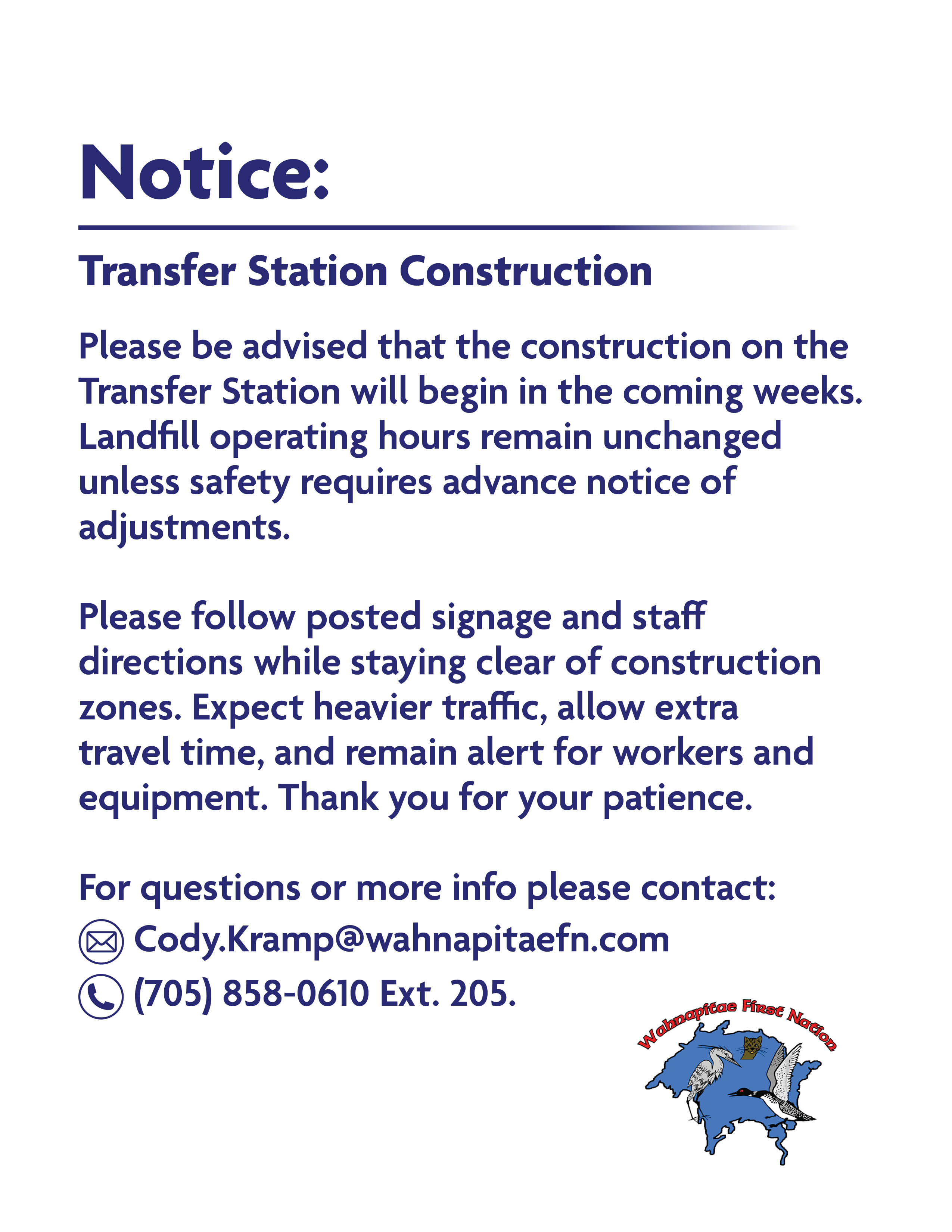 notice transfer station construction aug2026