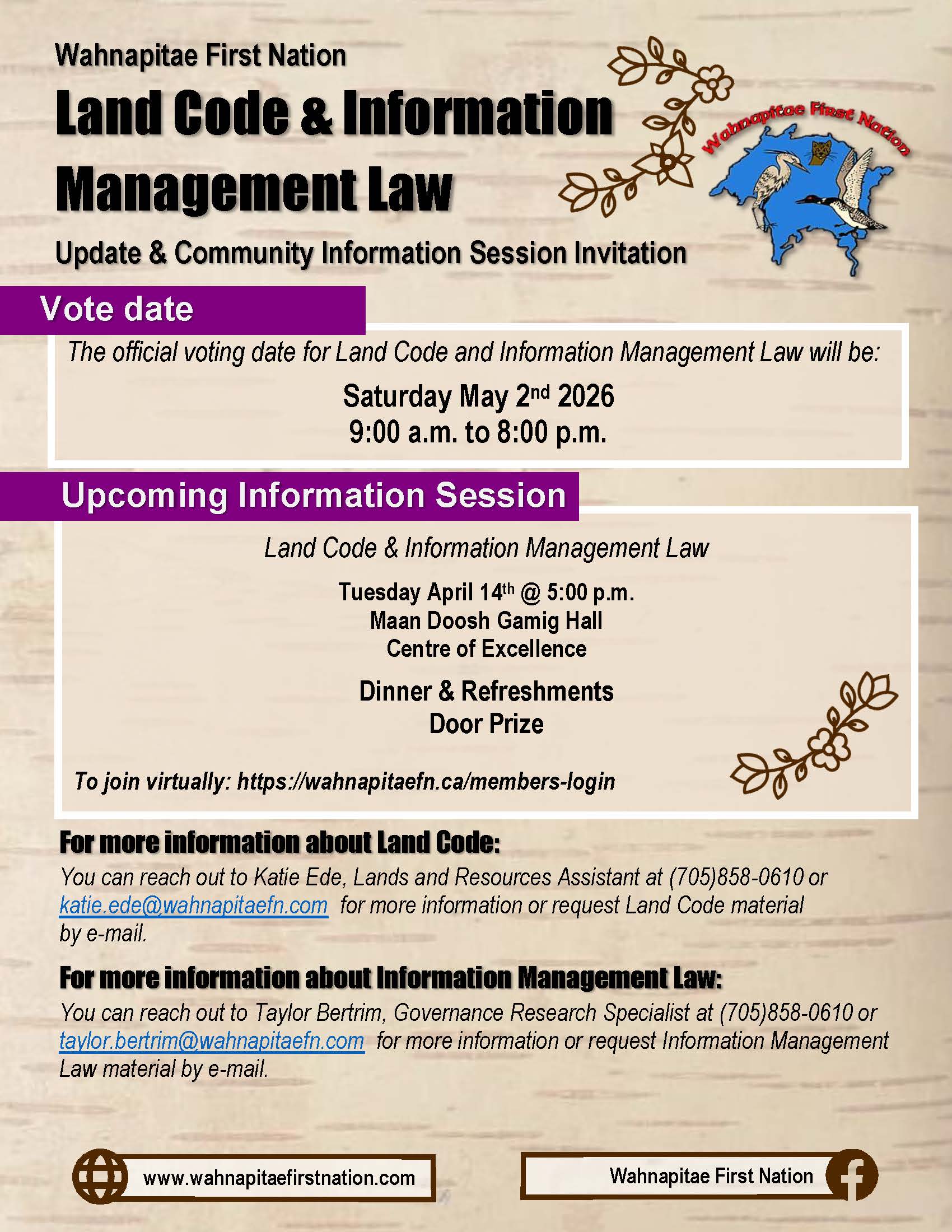 Flyer: Info Session: Land Code & Information Management Law